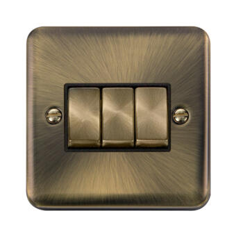 Curved Antique Brass Light Switch - Triple 3 Gang 2 Way