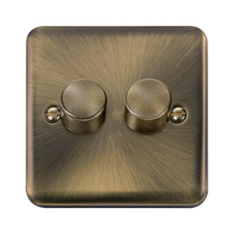 Curved Antique Brass Dimmer Light Switch - Double 2 x 400w
