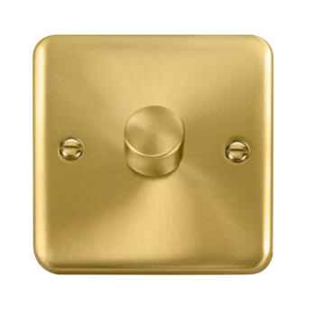 Curved Satin Brass Dimmer Switch - 1 Gang 400w 1 or 2 way