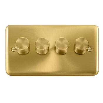Curved Satin Brass Dimmer Switch - 4 Gang 4 x 400w 1 or 2 way