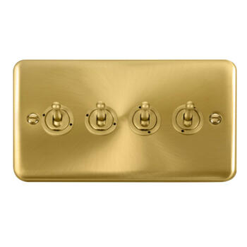 Curved Satin Brass Toggle Switch - 4 Gang 2 Way Quad