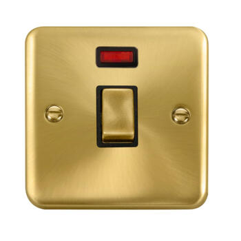 Curved Satin Brass 20A DP Switch - Black Interior With Neon