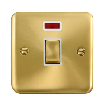 Curved Satin Brass 20A DP Switch - White Interior With Neon