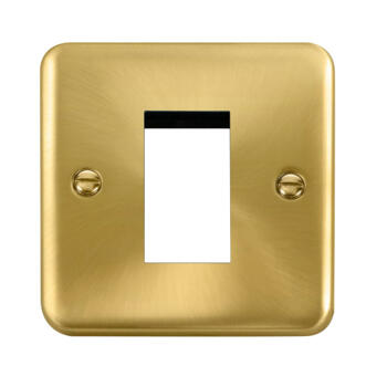 Curved Satin Brass Euro Data Module Outlet Plate - 1 Gang 1 Module 50mm x 25mm