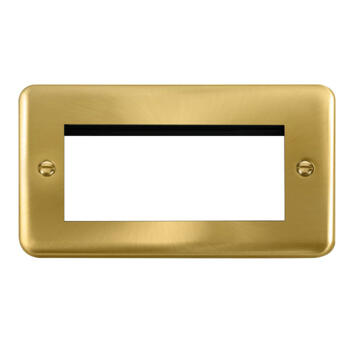Curved Satin Brass Euro Data Module Outlet Plate - 2 Gang 4 Module 50mm x 100mm