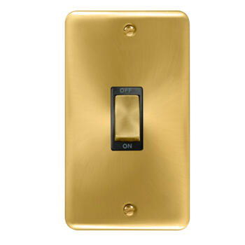 Curved Satin Brass Vertical 45A DP Cooker / Shower Switch  - Black Interior