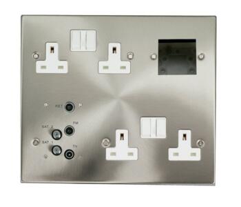 New Media Semi-Modular Plate - 5 Signal Outlet -  Polished Chrome with White Insert