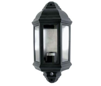 Outdoor Wall Light - 60W PIR Half Lantern - Black Finish