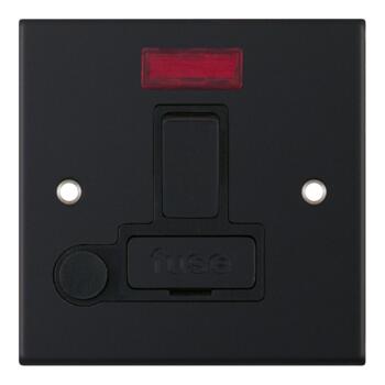 Slimline Matt Black Fused Spur - Switched With Flex Outlet & Neon