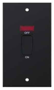 Slimline Matt Black 45A DP Cooker/Shower Switch - Vertical With Neon