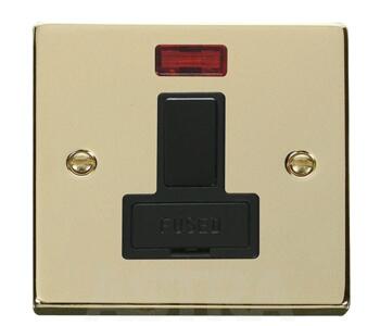 Polished Brass 13A Switched Fused Spur & Neon - With Black Interior
