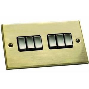 Antique Brass Light Switch - 6 Gang 2Way 10AX - With Black Interior