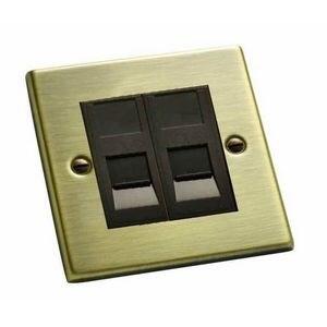 Antique Brass RJ45 Data Socket Outlet - Double - With Black Interior