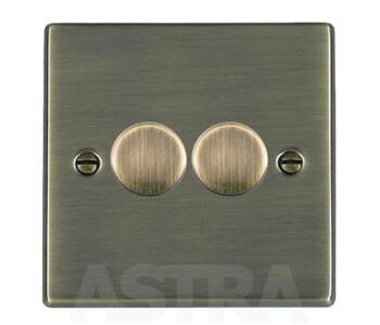 Antique Brass Dimmer Switch - 2 Gang Double 2 Way - 400W
