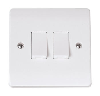 Curva Double Light Switch 10AX 2 Gang 2 Way - White 