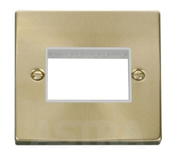 Satin Brass Empty Grid Switch Plate  - 3 module with white interior