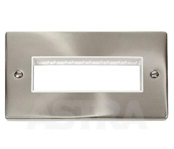 Satin Chrome Empty Grid Switch Plate  - 6 module with white interior
