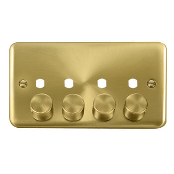 Curved Satin Brass Empty Dimmer Switch - 4 Gang Quadruple