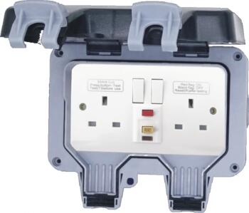 Double Outdoor Weatherproof RCD Socket IP66 - 2 Gang Switched