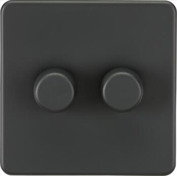 Screwless Anthracite Grey Dimmer Switch - 2 Gang 2 Way 10-200W (5-150W LED)