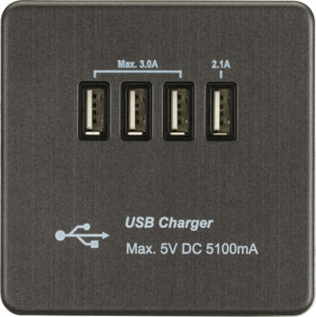 Screwless Smoked Bronze Quad USB Charger - Quad USB Charger
