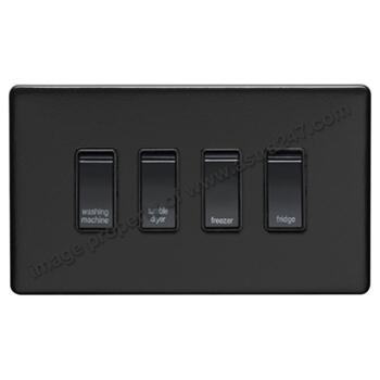 4 Gang Matt Black Kitchen Appliance Switch - Empty plate 