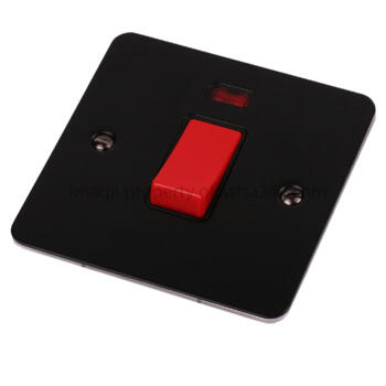 Flat Plate Matt Black 45A DP Cooker / Shower Isolator Switch - 1 Gang With Neon (Square)