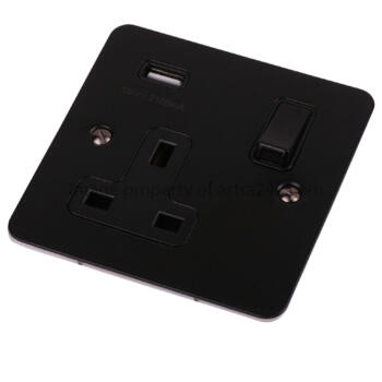 Flat Plate Matt Black USB Socket - Single with 1 x USB