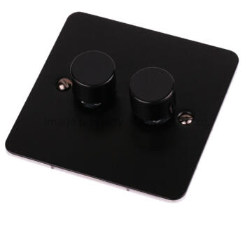 Flat Plate Matt Black LED Compatible Dimmer Switch - 2 Gang 2 Way Double