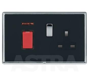 Piano Black Cooker Switch & Socket Neon 45A DP - With Chrome Frame