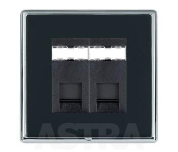 Piano Black RJ45 Data Socket Outlet - Double - With Chrome Frame