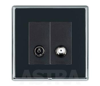 Piano Black TV and Satellite Socket - 1 Gang - With Chrome Frame