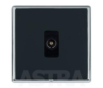 Piano Black TV Socket - 1 Gang Single Co-ax Out - With Chrome Frame