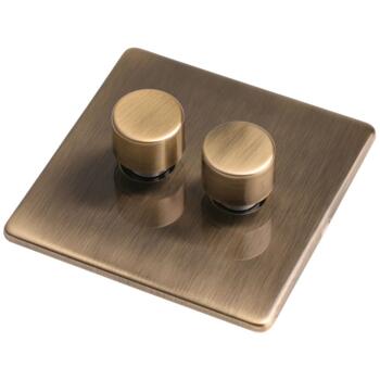 Screwless Satin Brass LED Empty Dimmer - Double 2 Gang
