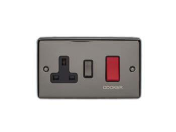 Black Nickel 45A DP Cooker Isolator Switch & Socket - 45A DP Switch & 13A DP Switched Socket