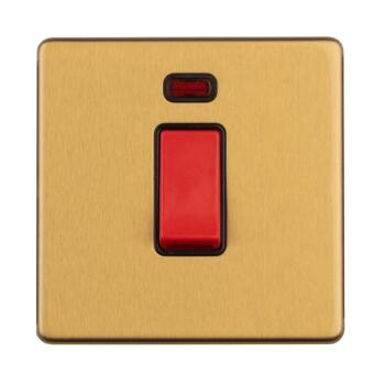 Screwless Satin Brass 45A DP Cooker / Shower Switch - Single Size With Neon
