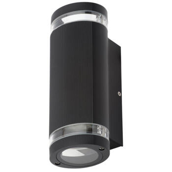 Black Ridged GU10 LED Up/Down Lens Wall Light  - Non Photocell