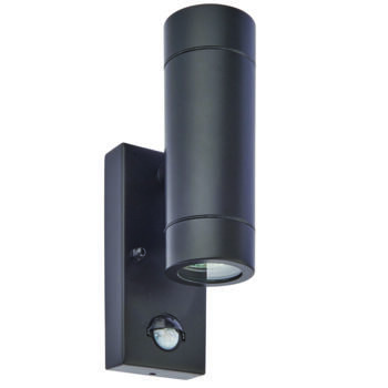 Matt Black 2 Light Up and Down Outdoor Wall Light with PIR sensor - IP44 - Fitting
