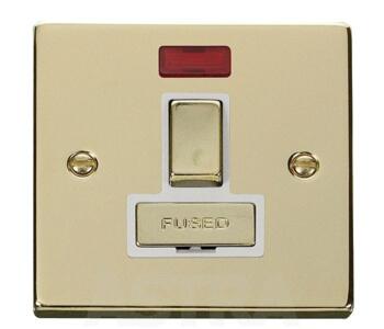 Polished Brass Switched Fused Spur 13A/Neon Ingot - With White Interior