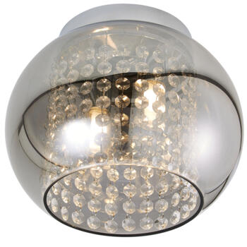 Polished Chrome 2 Light Round G9 Ceiling Light With Smoke Glass Shade and Decorative Droplets - 2 Light Fitting