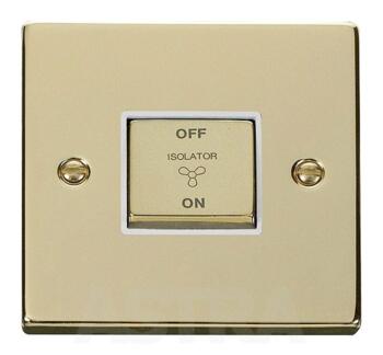 Polished Brass Fan Isolator Switch - 10A Ingot - With White Interior