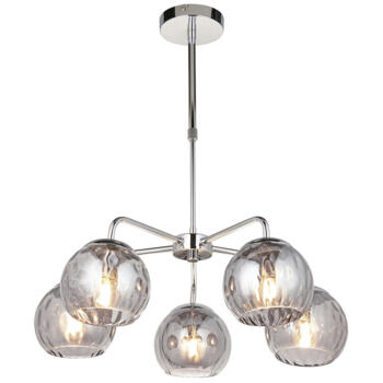 Polished Chrome 5 Light Adjustable Height Ceiling Fitting With Dimpled Glass Shades - 5 Light Fitting