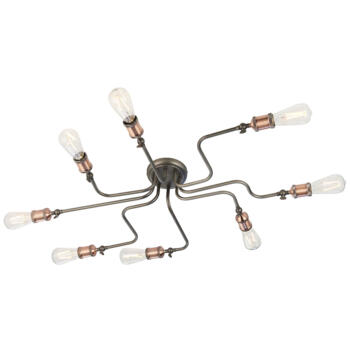 Industrial 8 Light Semi Flush Ceiling Light Aged Pewter And Copper - 8 Light Fitting