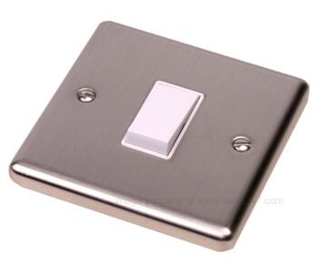 Brushed Satin Chrome Light Switch Single 1G 2 Way  - With White Insert