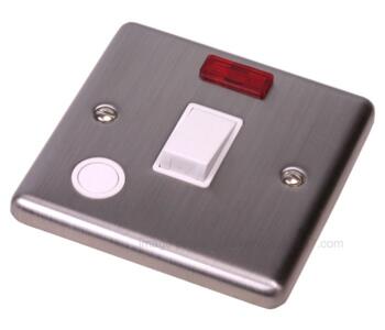 Brushed Satin Chrome 20A DP Switch with Neon - With White Insert