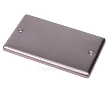 Brushed Satin Chrome Blank Plate - Double 2 Gang - Brushed Satin Chrome