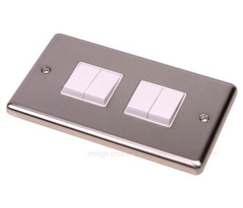 Brushed Satin Chrome Light Switch Quad 4 Gang 2Way - With White Insert