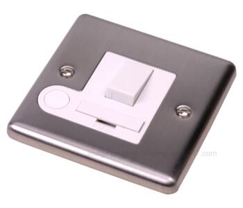 Brushed Satin Chrome Switched Fused Spur 13A DP - With White Insert