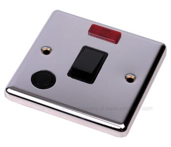 Polished Chrome 20A Double Pole Switch with Neon - With Black Insert