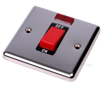 Polished Chrome 45A Double Pole Switch with Neon - With Black Insert